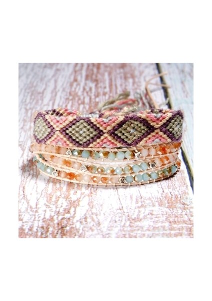 Kristal Moon Gırl Üç Kez Deri Kristal Wrap Bilezik Bohemian Yoga Boncuk Kadınlar Için El Yapımı Örgü Bilezikler (Yurt Dışından)