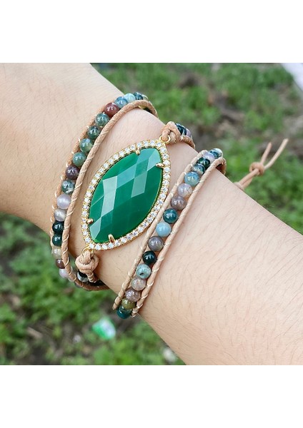 Ayarlanabilir Stil Stone Moda Boncuklu Boho Bilezik Takı El Yapımı Doğal Taşlar Charm Kristal Kübik Zirkon 3 Strands Wrap Bilezikler (Yurt Dışından)