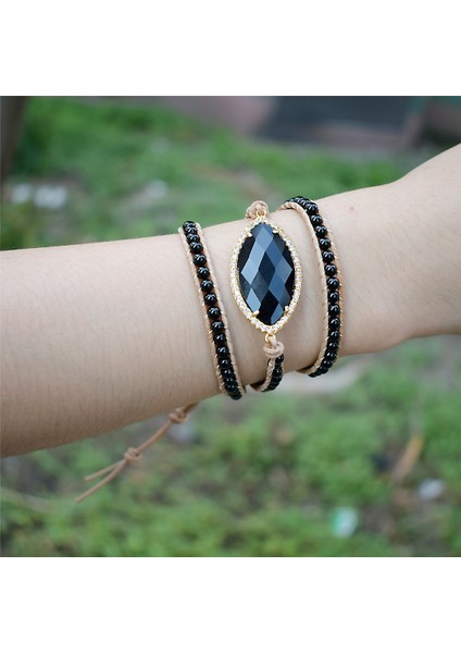 Ayarlanabilir Stil Stone Moda Boncuklu Boho Bilezik Takı El Yapımı Doğal Taşlar Charm Kristal Kübik Zirkon 3 Strands Wrap Bilezikler (Yurt Dışından)