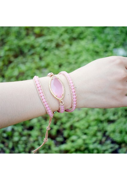 Ayarlanabilir Stil Stone Moda Boncuklu Boho Bilezik Takı El Yapımı Doğal Taşlar Charm Kristal Kübik Zirkon 3 Strands Wrap Bilezikler (Yurt Dışından)