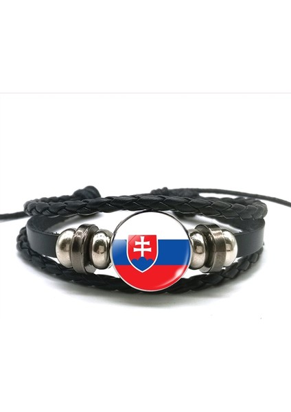Slovakya Avrupa Ülke Ingiltere Bayrağı Fransa Italya Ispanya Polonya.hollanda Rusya Irlanda Bayrağı Siyah Halat Örgülü Deri Bileklik Erkekler Için (Yurt Dışından)