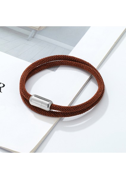 19CM Tarzı Beyaz Düğme-I Claolor Milan Wrap Halat Zincir Bilezik Charm Paslanmaz Çelik Manyetik Kadın Erkek Aşıklar Takı Hediye Için Çift Bilezik (Yurt Dışından)