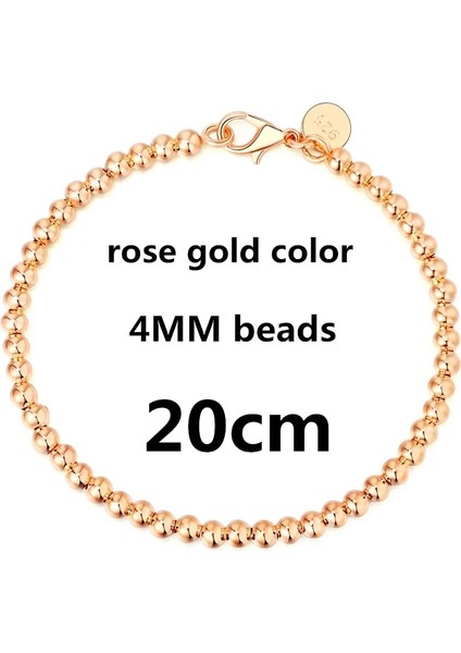 Gül Altın 20CM Güzel Moda Zarif Altın Rengi Gümüş Renk 4 mm Boncuk Zincir Kadın Mektup Sevimli Bilezik Yüksek Li Muhteşem Takı H198 (Yurt Dışından)