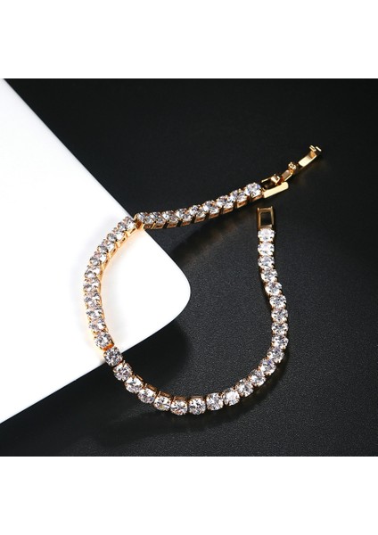 H069-18CM Zhouyang Tenis Bilezikler Kadınlar Için Basit Lüks Yuvarlak Kristal Altın Renk Bileklik Zincir Düğün Kız Hediye Takı H074 (Yurt Dışından)