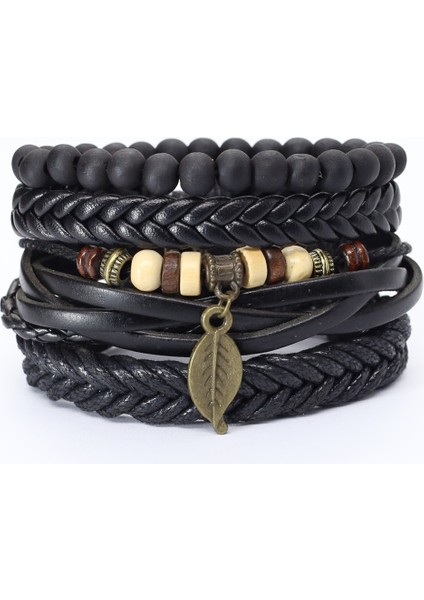Stil 7 Tanrı Inancı Siyah Gitar Yaprak Boncuk Bileklik Deri Bilezik Set Erkekler Bilezikler Kadın Homme Moda Takı Aksesuarları (Yurt Dışından)