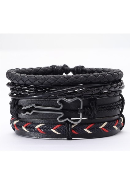 Stil 7 Tanrı Inancı Siyah Gitar Yaprak Boncuk Bileklik Deri Bilezik Set Erkekler Bilezikler Kadın Homme Moda Takı Aksesuarları (Yurt Dışından)