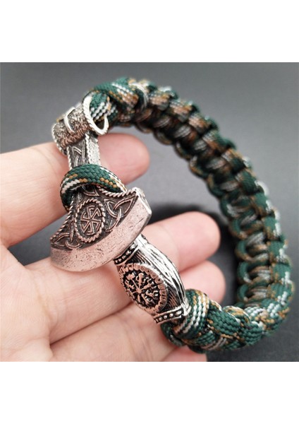 23CM Tarzı Renkli Pusula Kolovrat Muska Sembolü ile Slav Perun Balta Charm Viking Runes Boncuk Erkek Jewlery Vikingos Bilezik (Yurt Dışından)