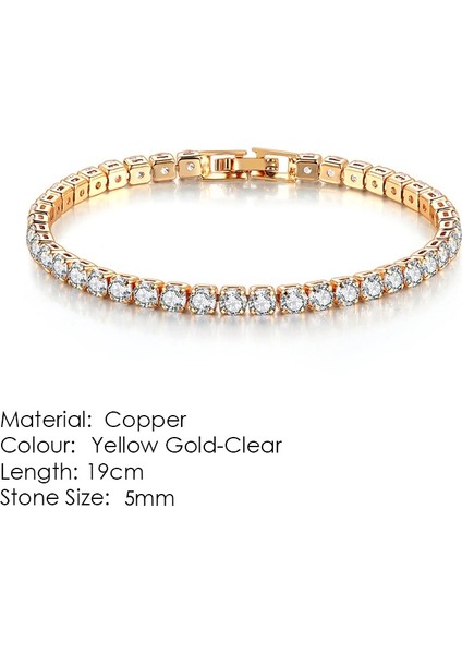 H086-19CM Zhouyang Tenis Bilezikler Kadınlar Için Basit Lüks Yuvarlak Kristal Altın Renk Bileklik Zincir Düğün Kız Hediye Takı H074 (Yurt Dışından)