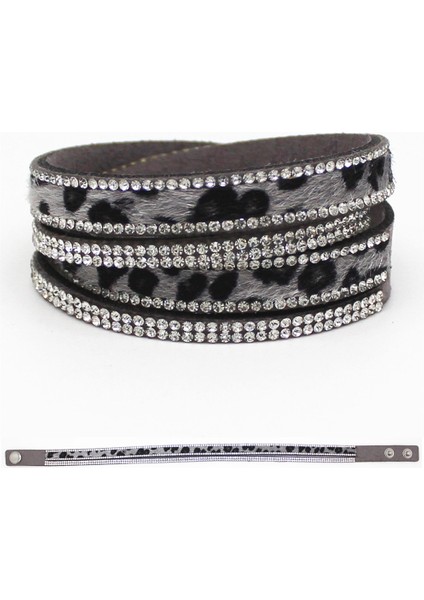 Beyaz Sıcak Moda Rhinestone Deri Wrap Bilezik Kristal Çok Katmanlı Leopar Tahıl Bilezikler Kadınlar Için Bilezikler (Yurt Dışından) fiyatları