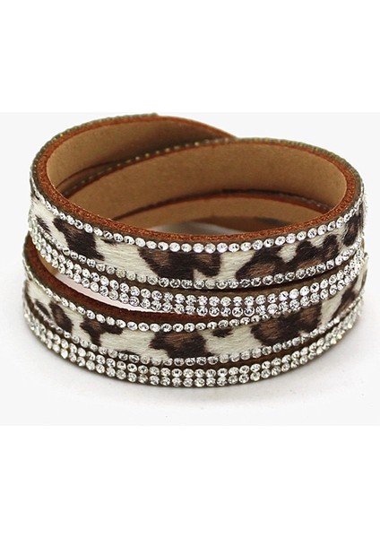 Beyaz Sıcak Moda Rhinestone Deri Wrap Bilezik Kristal Çok Katmanlı Leopar Tahıl Bilezikler Kadınlar Için Bilezikler (Yurt Dışından) modelleri