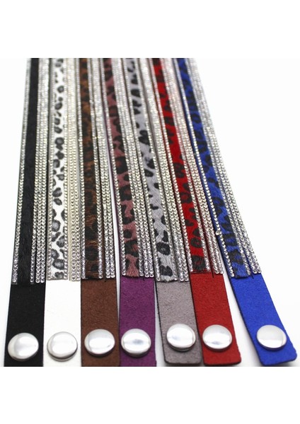 Beyaz Sıcak Moda Rhinestone Deri Wrap Bilezik Kristal Çok Katmanlı Leopar Tahıl Bilezikler Kadınlar Için Bilezikler (Yurt Dışından) fırsatları