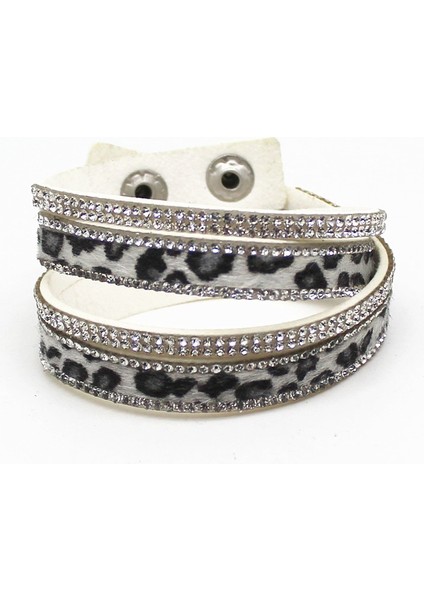 Beyaz Sıcak Moda Rhinestone Deri Wrap Bilezik Kristal Çok Katmanlı Leopar Tahıl Bilezikler Kadınlar Için Bilezikler (Yurt Dışından) indirimleri