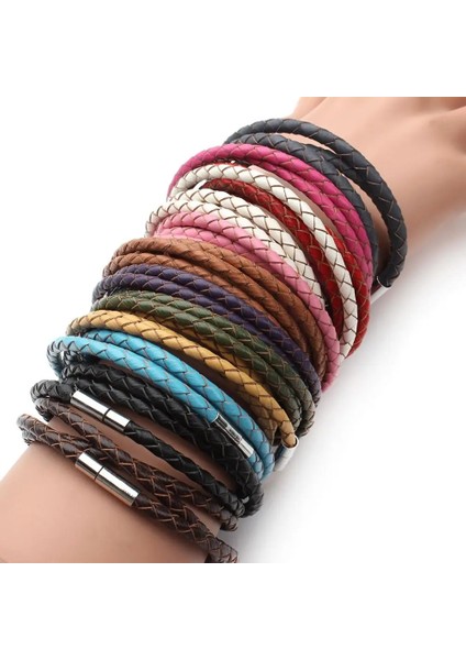 Mavi Louleur Yeni Moda Hakiki Örgülü Deri Bilezik Erkek Kadın Manyetik Claarm Wrap Bilezikler Pulseras Kadın Mücevheratı (Yurt Dışından)