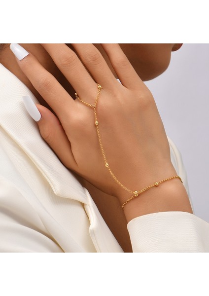 ALTIN13 Basit Kalp Kolye Zincir Bilezik Bağlantı Bağlı Altın Metal Geniş Parmak Yüzük Kadınlar Için Bilezikler Bağlantı El Demeti Takı (Yurt Dışından)