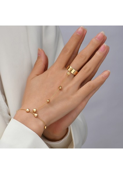 ALTIN13 Basit Kalp Kolye Zincir Bilezik Bağlantı Bağlı Altın Metal Geniş Parmak Yüzük Kadınlar Için Bilezikler Bağlantı El Demeti Takı (Yurt Dışından) fiyatları