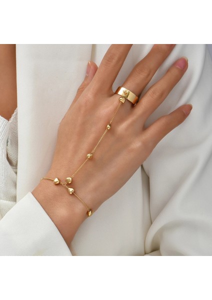 ALTIN13 Basit Kalp Kolye Zincir Bilezik Bağlantı Bağlı Altın Metal Geniş Parmak Yüzük Kadınlar Için Bilezikler Bağlantı El Demeti Takı (Yurt Dışından) modelleri