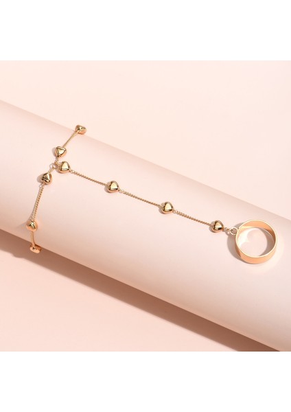 ALTIN13 Basit Kalp Kolye Zincir Bilezik Bağlantı Bağlı Altın Metal Geniş Parmak Yüzük Kadınlar Için Bilezikler Bağlantı El Demeti Takı (Yurt Dışından) fırsatları