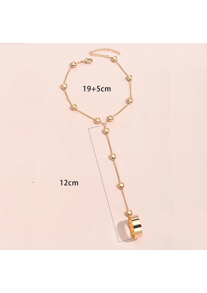 ALTIN13 Basit Kalp Kolye Zincir Bilezik Bağlantı Bağlı Altın Metal Geniş Parmak Yüzük Kadınlar Için Bilezikler Bağlantı El Demeti Takı (Yurt Dışından) indirimleri