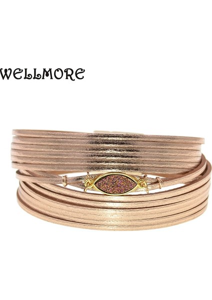 20CM Tarzı Gri Wellmore Deri Bilezikler Charm Bilezikler Kadın Erkek Için Çoklu Katmanlar Sarma Bilezikler Coupleze Moda Takı (Yurt Dışından)