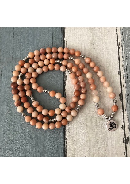 Qiuhong Shop Gümüş Yoga 5 Sarar Bilezik Unisex Trendy El Yapımı 108 Mala Yoga Bilezik Veya Kolye Om Charm Koyu Pembe Aventurin Bilezik Lotus (Yurt Dışından)