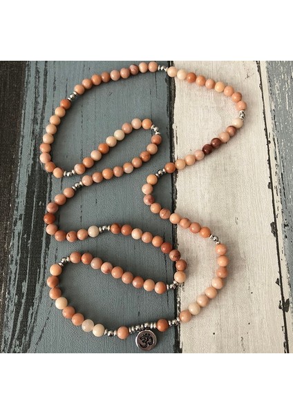 Qiuhong Shop Gümüş Yoga 5 Sarar Bilezik Unisex Trendy El Yapımı 108 Mala Yoga Bilezik Veya Kolye Om Charm Koyu Pembe Aventurin Bilezik Lotus (Yurt Dışından)