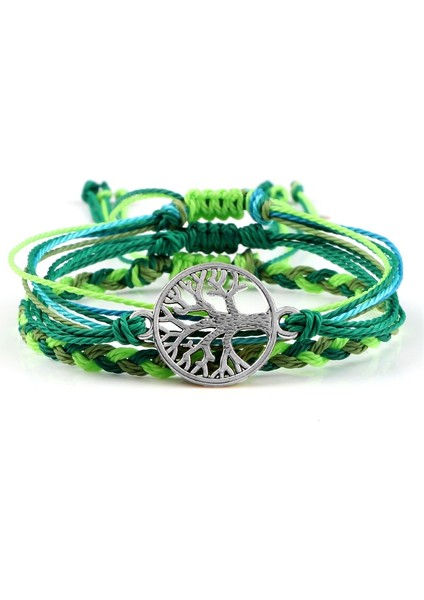 2'yi Ayarla 3 Adet Kadınlar Şanslı Dize Bilezik Hayat Ağacı Infinity Om Sembolü Dalga Charm Erkekler Için El Yapımı Yeşil Örgülü Halat Bilezikler Takı (Yurt Dışından)