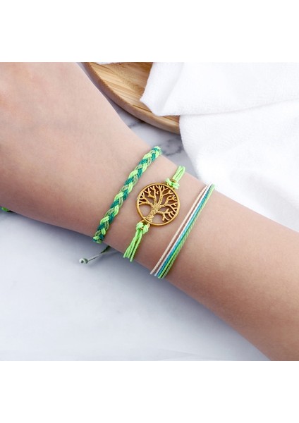 2'yi Ayarla 3 Adet Kadınlar Şanslı Dize Bilezik Hayat Ağacı Infinity Om Sembolü Dalga Charm Erkekler Için El Yapımı Yeşil Örgülü Halat Bilezikler Takı (Yurt Dışından) modelleri