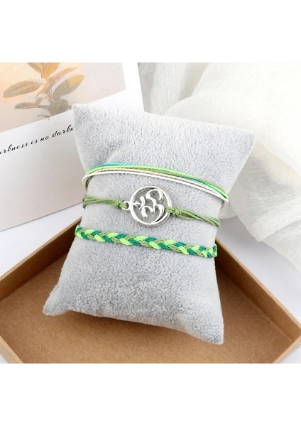 2'yi Ayarla 3 Adet Kadınlar Şanslı Dize Bilezik Hayat Ağacı Infinity Om Sembolü Dalga Charm Erkekler Için El Yapımı Yeşil Örgülü Halat Bilezikler Takı (Yurt Dışından) fırsatları