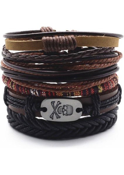 Stil 1 Çok Katmanlı Retro Et Akçaağaç Yaprağı Tüy Kafatası Kanat Charm Erkekler Kadınlar Için Deri Bilezikler Femme Homme Erkek Takı Sıcak Satış (Yurt Dışından)