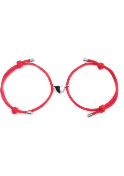 Kırmızı 3mm Milan Halat Çift Bilezik Yin Yang Aşk Kalp Mıknatıs Braclet Ayarlanabilir Romantik Örgülü Dize Eşleştirilmiş Braslet Takı Hediye (Yurt Dışından)