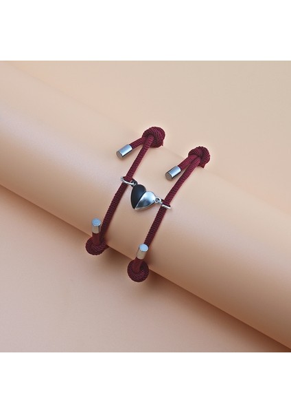 Kırmızı 3mm Milan Halat Çift Bilezik Yin Yang Aşk Kalp Mıknatıs Braclet Ayarlanabilir Romantik Örgülü Dize Eşleştirilmiş Braslet Takı Hediye (Yurt Dışından) fırsatları