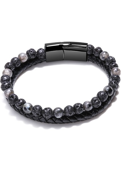 Gökada Zg Moda Erkek Bilezik Takı Doğa Lava Taş Hakiki Deri Bilezik Paslanmaz Çelik Manyetik Kaplan Gözü Boncuk Bilezik Adam (Yurt Dışından)