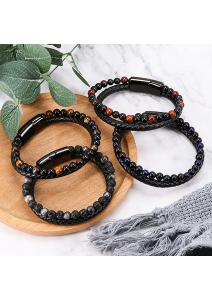 Gökada Zg Moda Erkek Bilezik Takı Doğa Lava Taş Hakiki Deri Bilezik Paslanmaz Çelik Manyetik Kaplan Gözü Boncuk Bilezik Adam (Yurt Dışından) indirimleri