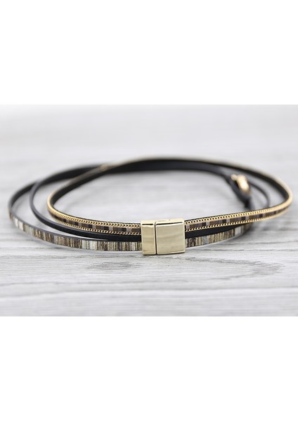 Qiuhong Shop Siyah-39.5cm Satışta Strathspey Siyah Druzy Bilezikler Kadınlar Için Çok Katmanlı Deri Bilezik Altın Zincir Doğal Bilezik Pulseras Mujer Moda 2019 (Yurt Dışından)