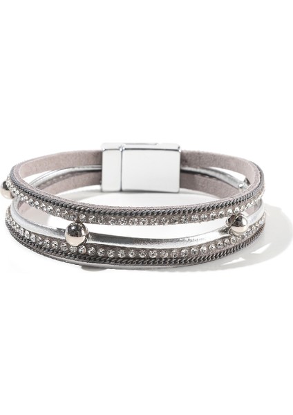 SF411 Wybu 4 Stilleri Bling Deri Wrap Bilezik Boho Manşet Bilezikler Kristal Boncuk Bilezik Kadınlar Için Manyetik Toka ile (Yurt Dışından)