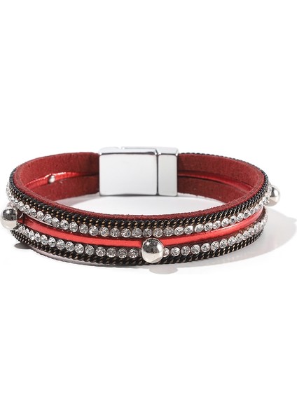 SF411 Wybu 4 Stilleri Bling Deri Wrap Bilezik Boho Manşet Bilezikler Kristal Boncuk Bilezik Kadınlar Için Manyetik Toka ile (Yurt Dışından)
