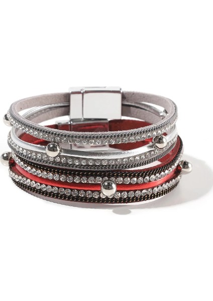 SF411 Wybu 4 Stilleri Bling Deri Wrap Bilezik Boho Manşet Bilezikler Kristal Boncuk Bilezik Kadınlar Için Manyetik Toka ile (Yurt Dışından)