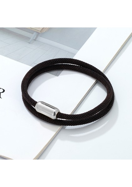 19CM Tarzı Beyaz Düğme-D Claolor Milan Wrap Halat Zincir Bilezik Charm Paslanmaz Çelik Manyetik Kadın Erkek Aşıklar Takı Hediye Için Çift Bilezik (Yurt Dışından)