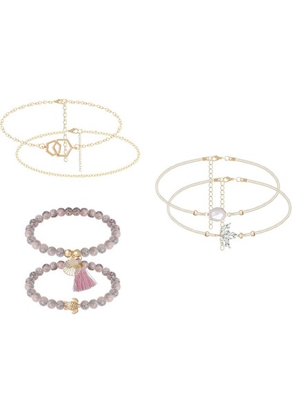 NO.83107 Beden Kadın Bilezik Seti Boho Mücevher Kabuk Kaplumbağa Yaprağı Boncuk Zincir Deri Çok Katmanlı Bilezik Charm Lady Altın Takı Hediye (Yurt Dışından) indirimleri