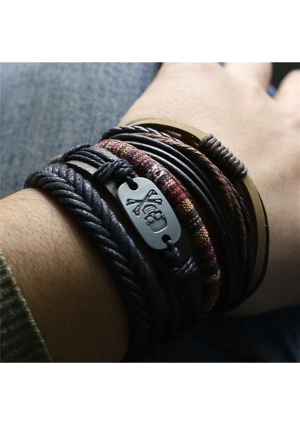 Stil 11 Çok Katmanlı Retro Et Akçaağaç Yaprağı Tüy Kafatası Kanat Charm Erkekler Kadınlar Için Deri Bilezikler Femme Homme Erkek Takı Sıcak Satış (Yurt Dışından) fırsatları