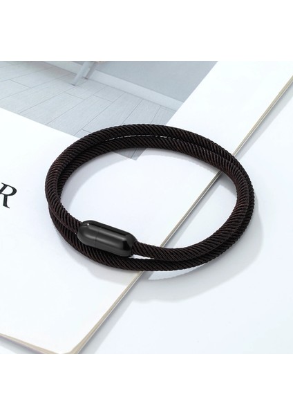 19CM Tarzı Siyah Düğme-B Claolor Milan Wrap Halat Zincir Bilezik Charm Paslanmaz Çelik Manyetik Kadın Erkek Aşıklar Takı Hediye Için Çift Bilezik (Yurt Dışından)