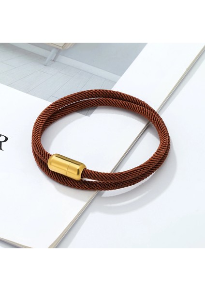 19CM Tarzı Siyah Düğme-B Claolor Milan Wrap Halat Zincir Bilezik Charm Paslanmaz Çelik Manyetik Kadın Erkek Aşıklar Takı Hediye Için Çift Bilezik (Yurt Dışından)