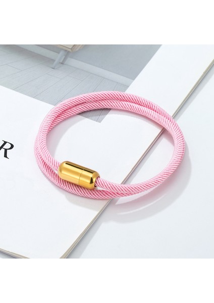 19CM Tarzı Siyah Düğme-B Claolor Milan Wrap Halat Zincir Bilezik Charm Paslanmaz Çelik Manyetik Kadın Erkek Aşıklar Takı Hediye Için Çift Bilezik (Yurt Dışından)