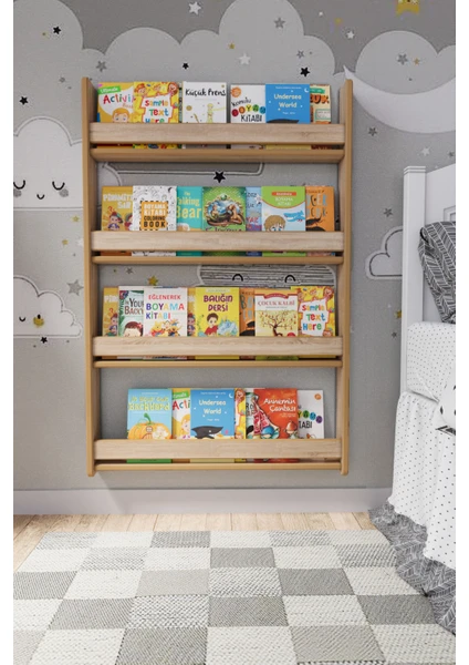 Zeo Wood Design Montessori 4 Raflı Çocuk Kitaplığı