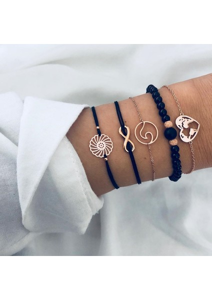 NO.83120 Beden Kadın Bilezik Seti Boho Mücevher Kabuk Kaplumbağa Yaprağı Boncuk Zincir Deri Çok Katmanlı Bilezik Charm Lady Altın Takı Hediye (Yurt Dışından)