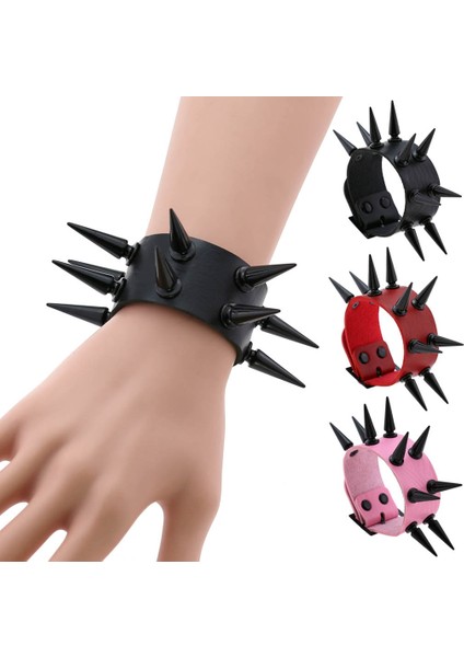 P130 Siyah Bileklik Emo Spike Bilezikler Kadın Erkek Goth Punk Vegan Pu Deri Çift Bilezikler Manşet Bilezikler Çivili Cadılar Bayramı Bileklik Takı (Yurt Dışından)