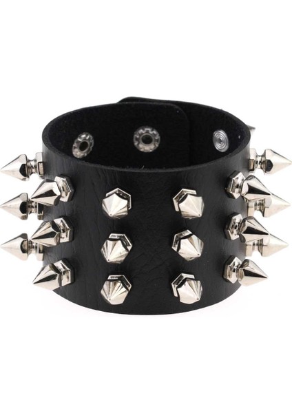 P130 Siyah Bileklik Emo Spike Bilezikler Kadın Erkek Goth Punk Vegan Pu Deri Çift Bilezikler Manşet Bilezikler Çivili Cadılar Bayramı Bileklik Takı (Yurt Dışından)