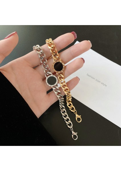 Gümüş Rengi Flashbuy Trendy Romen Rakamları Siyah Yuvarlak Bilezik Kadın Erkek Tıknaz Altın Gümüş Renk Kalın Zincir Bildirimi Takı Genç Hediye (Yurt Dışından) modelleri