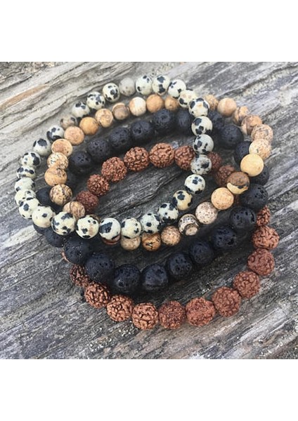 16.5cm Tarzı Resim Olarak Doğal Resim ve Dalmaçyalı J-Asper Lava Taşı Rudraksha Tohum Bileklik Seti Istifleme Bilezikler Unisex Doğal Boncuklu Bilezik Seti (Yurt Dışından) modelleri