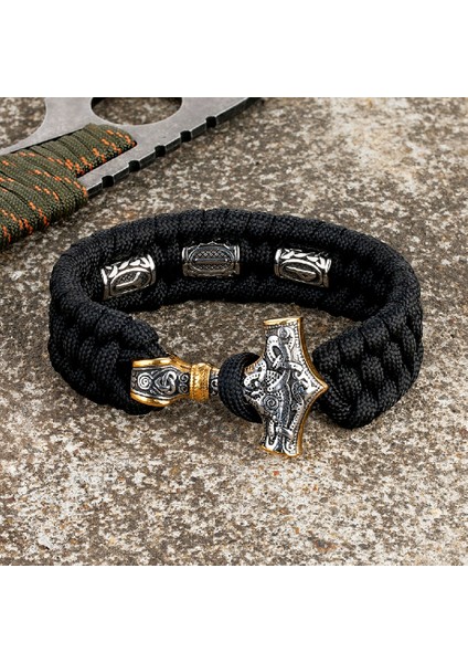 19CM Tarzı Çelik Grisi Vikings Mjolnir Çekiç Survival Bilezikler Erkekler Paslanmaz Çelik Iskandinav Rune Boncuklu Paracord Halat Bileklik El Yapımı Muska Takı (Yurt Dışından)